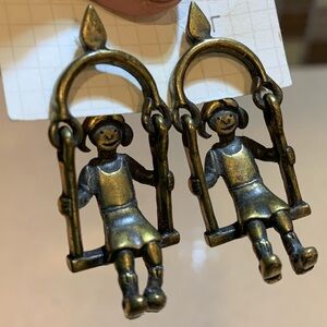 VINTAGE Bronze Swinging Girl Earrings